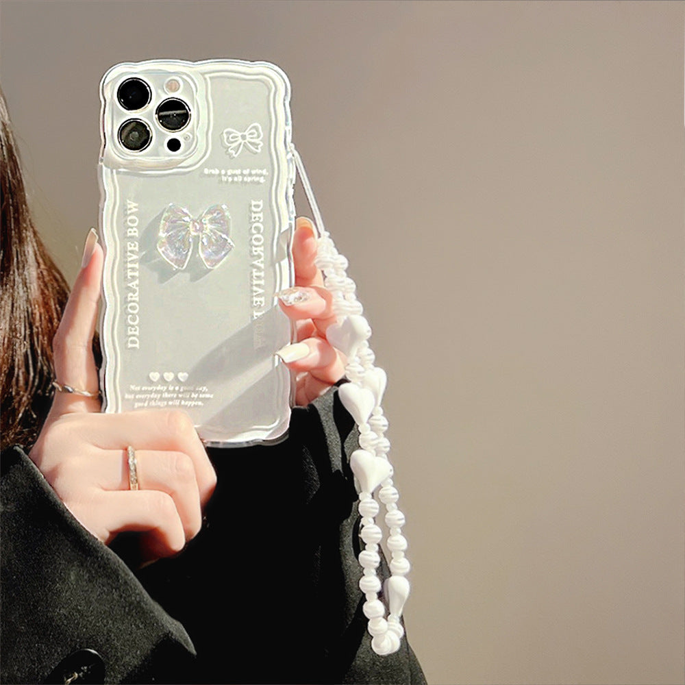 For iPhone 13 Pro Max Soft TPU Phone Case Bowknot Decor HD Crystal Clear Phone Cover with Wrist Strap For iPhone 13 Pro Max Soft TPU Phone Case Bowknot Decor HD Crystal Clear Phone Cover with Wrist Strap